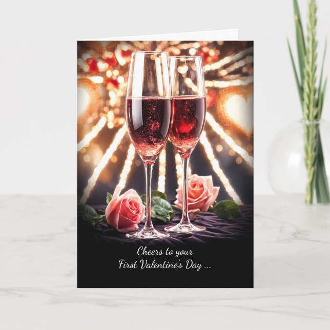 1st Valentines Day as Engaged Couple Champagne Card (Front)