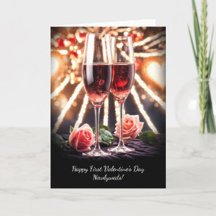 1st Valentines Day Married Newlywed with Champagne Card
