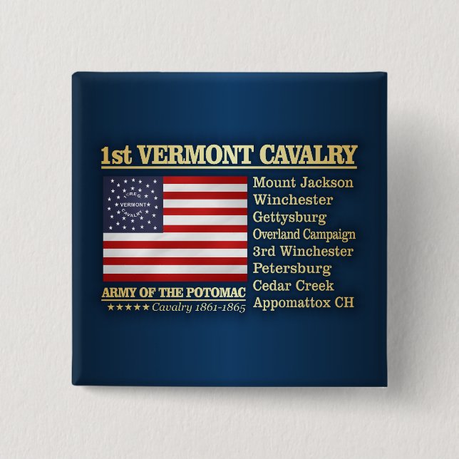 1st Vermont Cavalry (BH) 2 Inch Square Button (Front)