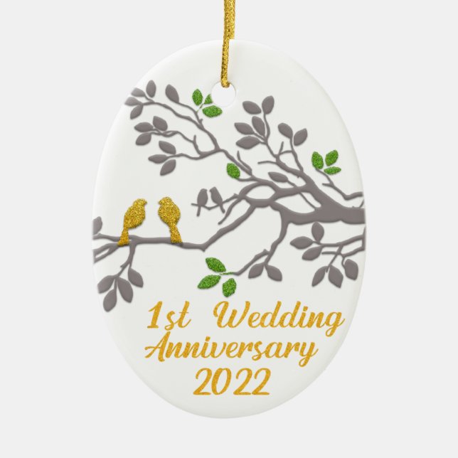 1st Wedding Anniversary 2022 | Unique gift idea Ceramic Ornament (Front)