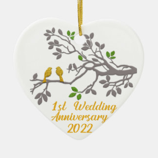 1st Wedding Anniversary 2022 | Unique gift idea Ceramic Ornament