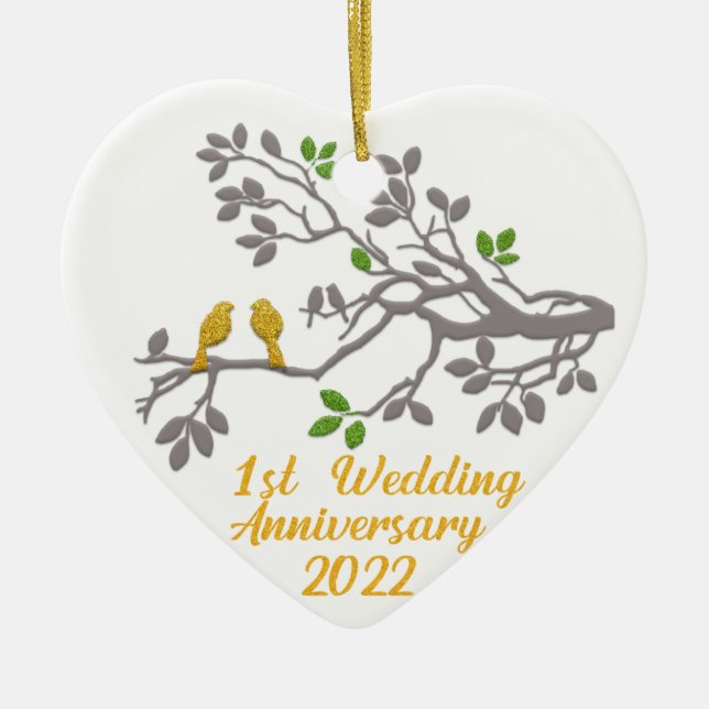 1st Wedding Anniversary 2022 | Unique gift idea Ceramic Ornament (Front)