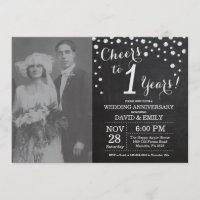 1st Wedding Anniversary Chalkboard Black Silver