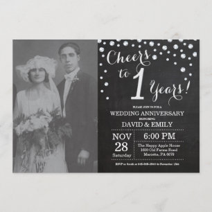 1st Wedding Anniversary Chalkboard Black Silver Invitation