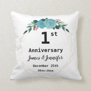 1st Wedding Anniversary Custom Names and Year Throw Pillow
