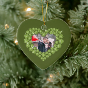 1st wedding anniversary custom photo heart green ceramic ornament