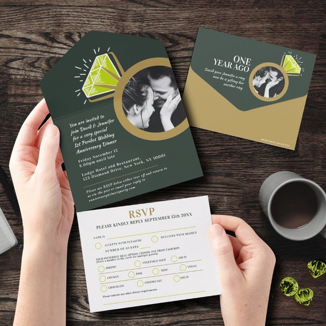1st wedding anniversary dinner peridot ring meal all in one invitation (Creator Uploaded)
