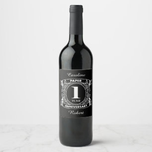 1ST wedding anniversary distressed crest Wine Label