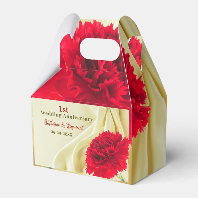 1st Wedding Anniversary Gold Background Carnation Favor Box (Front Side)