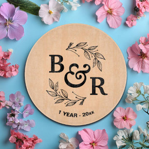 1st Wedding Anniversary Leaves Motif Monogram Cutting Board