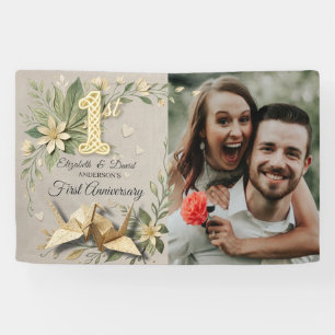 1st Wedding Anniversary Paper Cranes Photo Welcome Banner