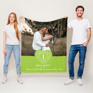 1st Wedding Anniversary peridot green gem heart  Fleece Blanket