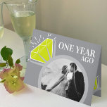 1st wedding anniversary peridot now then photo card<br><div class="desc">1st wedding anniversary now and then photo template card in grey, with peridot green and white sparkle. Featuring a graphic eternity ring with two photos of you and your partner now and then. Personalized with your own photos of your wedding day and a current photo on the inside then add...</div>