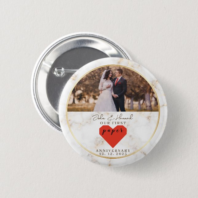 1st Wedding Anniversary Personalized Paper Wedding 2 Inch Round Button (Front & Back)
