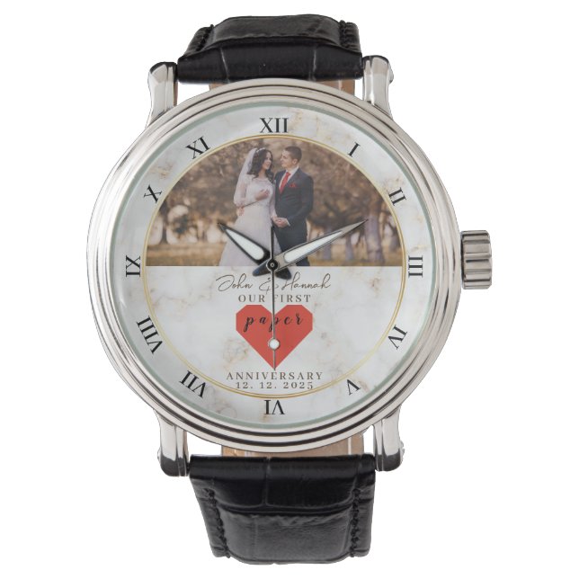 1st Wedding Anniversary Personalized Paper Wedding Watch (Front)