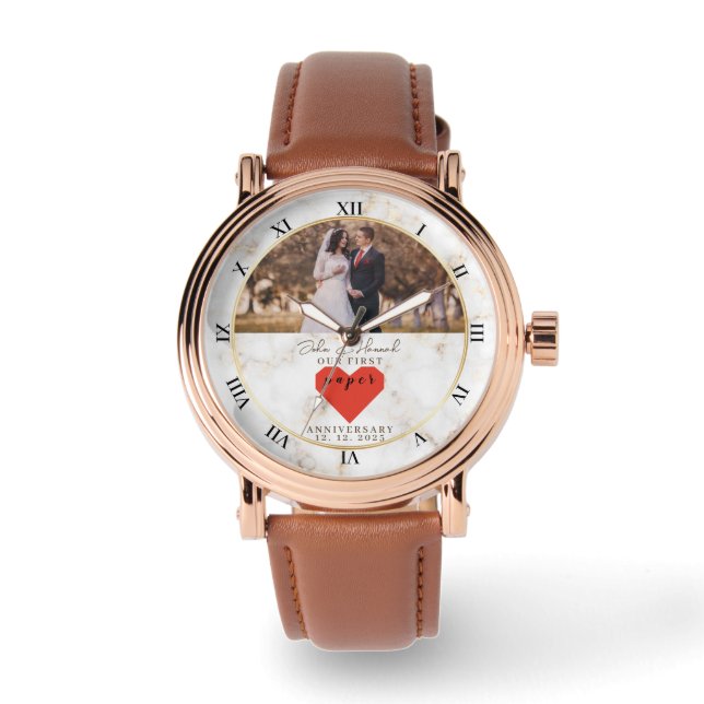 1st Wedding Anniversary Personalized Paper Wedding Watch (Front)