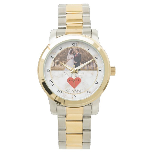 1st Wedding Anniversary Personalized Paper Wedding Watch (Front)
