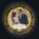 1st Wedding Anniversary Photo Black | Gold Tone Paper Plate<br><div class="desc">The First Wedding Anniversary is a milestone in any relationship that deserves to be celebrated in style, and you can do that with this black and gold tone photo design featuring the words "1st Wedding Anniversary" in the round and space in centre for you to personalize with your photo, names...</div>