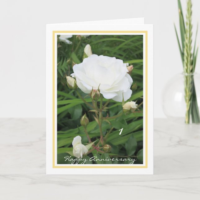 1st Wedding Anniversary Rose + Buds Elegant Card (Front)