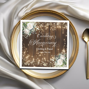 1st Wedding Anniversary Rustic String Lights Napkin