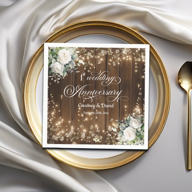 1st Wedding Anniversary Rustic String Lights Napkin (Creator Uploaded)