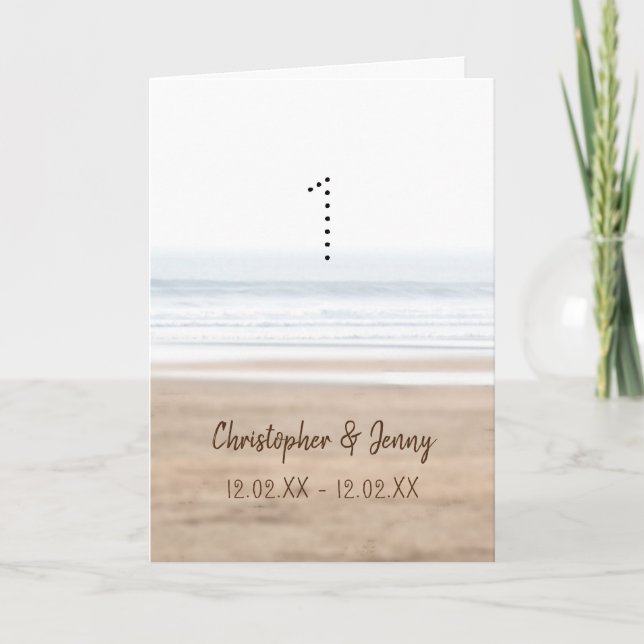 1st wedding anniversary surfing beach card (Front)