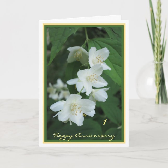 1st Wedding Anniversary Wishes Jasmine Elegant Card (Front)