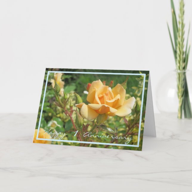 1st Wedding Anniversary Wishes Yellow Rose Elegant Card (Front)