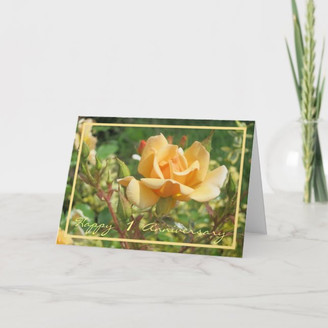 1st Wedding Anniversary Wishes Yellow Rose Elegant Card (Front)