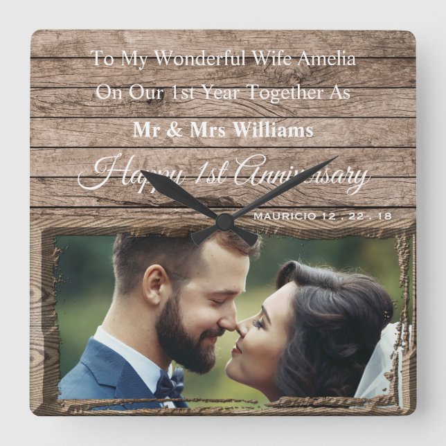 1st wedding anniversary wooden photo frame clock (Front)