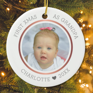 1st Xmas As Grandpa Modern Two Photo Ceramic Ornament