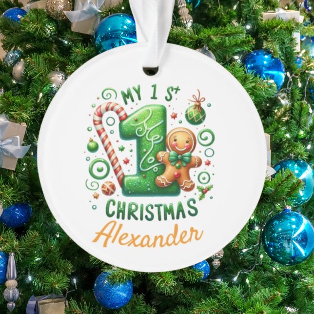 1st Xmas Candy Cane Gingerbread Photo Ornament (Créateur téléchargé)