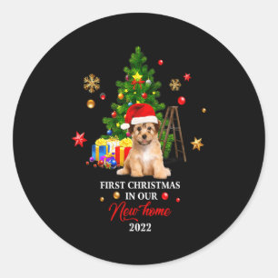 1st Xmas In Our New Home Xmas Norfolk Terrier T Sh Classic Round Sticker