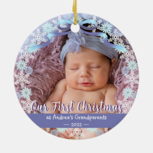 1st Xmas New Baby Grandparents Soft Blue Purple Ceramic Ornament