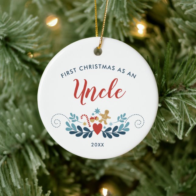 1st Xmas Uncle Personalized Gingerbread Candy Cane Ceramic Ornament (Tree)