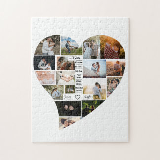 1st Year Anniversary Heart Shaped Photo Collage Jigsaw Puzzle