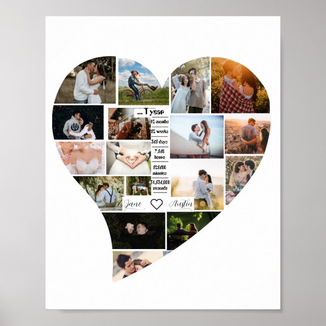 1st Year Anniversary Heart Shaped Photo Collage  Poster (Front)