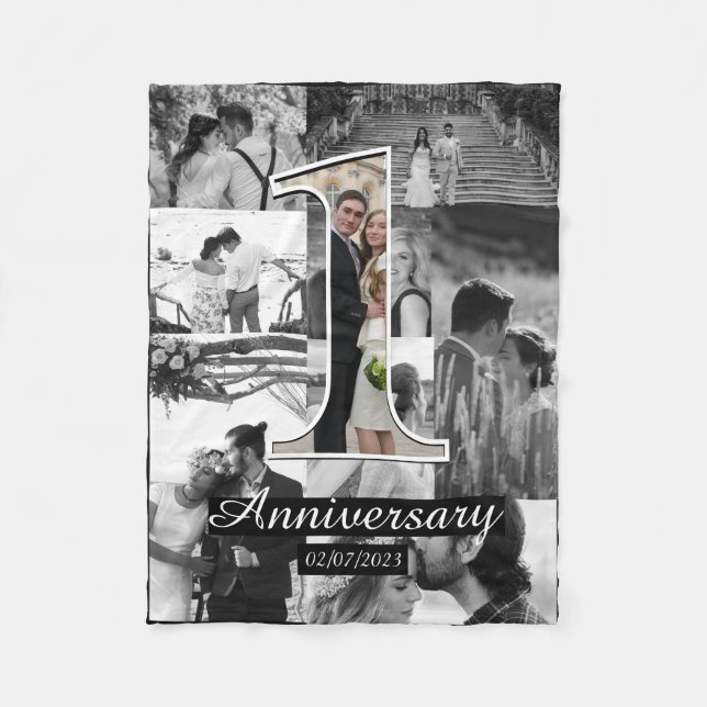 1st year marriage anniversary photo collage fleece blanket (Front)