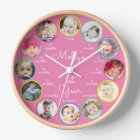 1st Year of Photos Baby Girl Nursery Round Clock