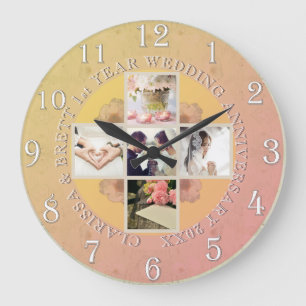 1st year Wedding Anniversary 5 photos Yellow Round Large Clock