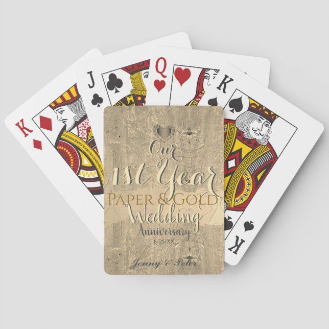 1st Year Wedding Anniversary Paper&Gold  Playing Cards (Back)