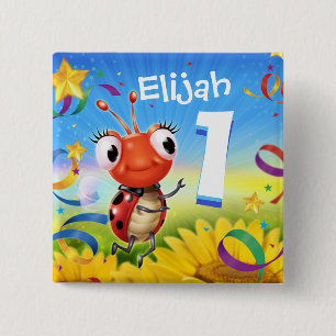 1yr old Custom birthday badge Little Ladybug range 2 Inch Square Button