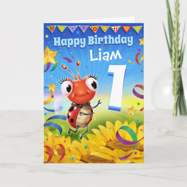 1yr old Custom birthday card Little Ladybug range (Front)