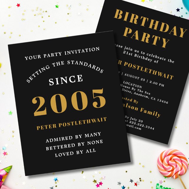 2005 Budget 21st Birthday Invitation Black Gold Flyer (2005 birthday invitation budget flyer.)