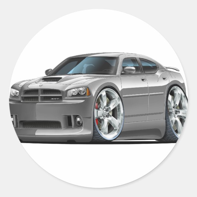 2006-10 Charger SRT8 Grey Car Classic Round Sticker (Front)