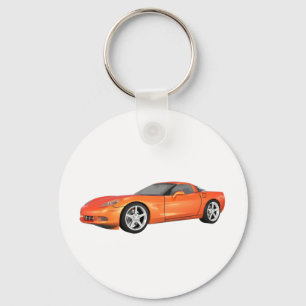 2008 Corvette: Sports Car: Orange Finish: Keychain