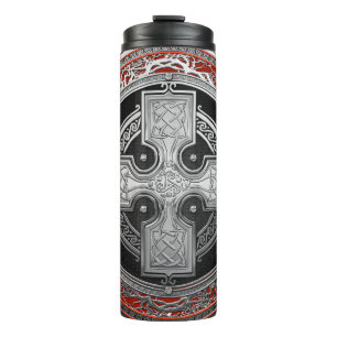 [200] Ancient Celtic Sacred Silver Knot Cross Thermal Tumbler
