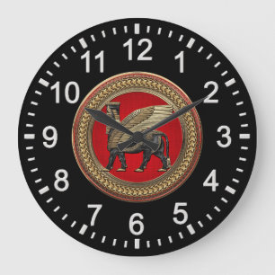 [200] Assyrian Winged Bull: Gold and Black Lamassu Large Clock