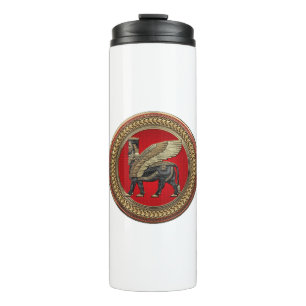 [200] Assyrian Winged Bull: Gold and Black Lamassu Thermal Tumbler