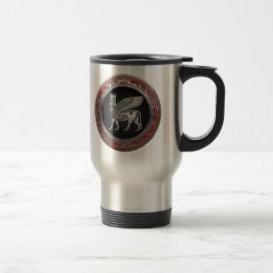 [200] Assyrian Winged Bull - Silver Lamassu Travel Mug